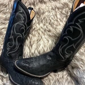 TONY LAMA MEN TOP QUALITY LEATHER WESTERN BOOTS- charcoal gray- Sz 8 D